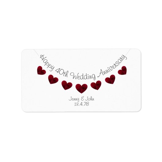 Étiquettes du 40e anniversaire du Mariage de Ruby  (Devant)
