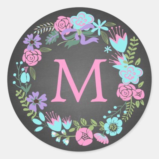 ÉTIQUETTES DU MONOGRAMME FLORAL WREATT CHALKBOARD (Devant)