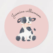 Étiquettes École d'aquarelle de vache stylisée personnalisée (Design 1)