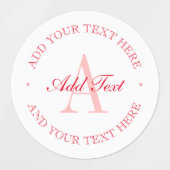 Étiquettes Élégant minimaliste blanc et rouge monogramme étan (Design 1)