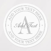 Étiquettes Élégant Monogramme blanc et gris imperméable (Design 1)