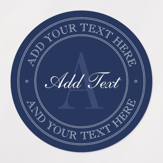 Étiquettes Élégant Monogramme bleu et blanc marine étanche (Design 1)