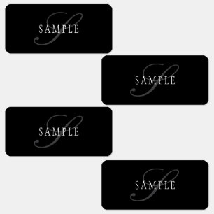 Étiquettes Élégant Monogramme personnalisable Noir gris bla