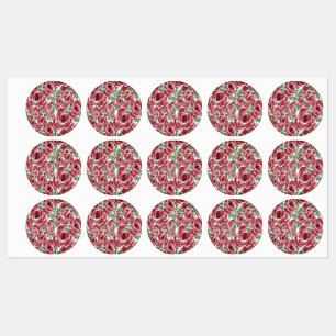Étiquettes Elégant Motif Rose Vintage - Rouge & Vert Floral