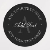 Étiquettes Elégant noir gris et blanc monogramme étanche (Design 1)