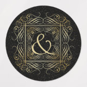 Étiquettes Élégant or Foil Look Scrollwork Script sur noir (Design 1)