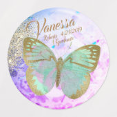 Étiquettes Élégant Papillons dorés Opal Argent (Design 1)