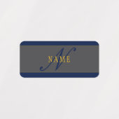 Étiquettes Élégant Script Monogram Dark Navy Blue Grey & Gold (Design 1)