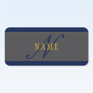 Étiquettes Élégant Script Monogram Dark Navy Blue Grey & Gold