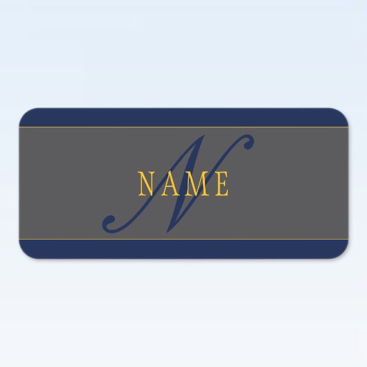 Étiquettes Élégant Script Monogram Dark Navy Blue Grey & Gold
