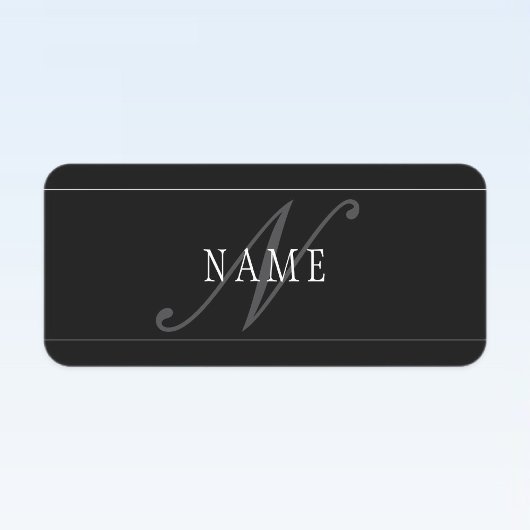 Étiquettes Élégant Script Monogramme modifiable noir gris bla