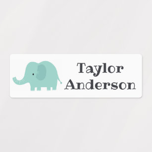 Étiquettes Enfant Caricature Eléphant Bleu Cute Nom personnalisé