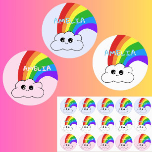Étiquettes Enfant Cute coloré arc-en-ciel Kawaii Nom du nuage