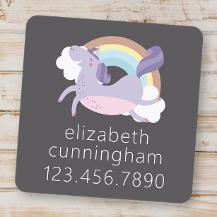 Étiquettes Enfant Cute Unicorn Rainbow Nom de la photo Téléphone