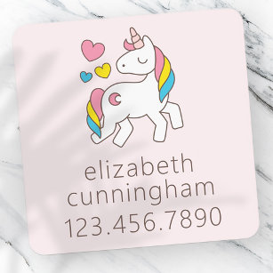 Étiquettes Enfant Modern Cute Unicorn Hearts Nom de la photo Numéro 