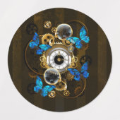 Étiquettes Engrenages à vapeur et papillons bleus (Design 2)