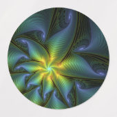 Étiquettes Etoile Abstraite, Bleu brillant Vert Or Fractal Ar (Design 2)