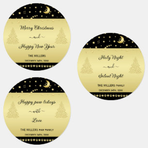 Étiquettes Etoiles de Noël brillantes or, pattes sur or et no