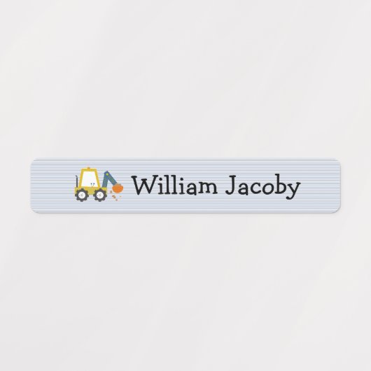 Étiquettes Excavateur Construction Camion Blue Stri Nom Étiqu (Design 1)