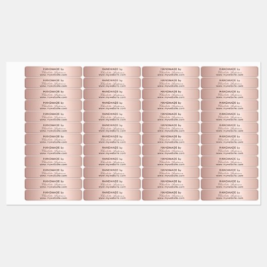 Étiquettes Fabriqué à la main avec le nom rose or script (Feuille)