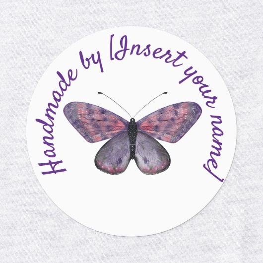 Étiquettes Fabriqué à la main par le papillon pourpre (Design 1)