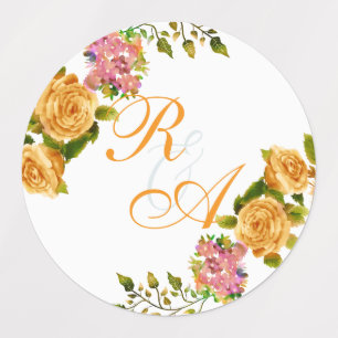 Étiquettes Faire-part de mariage Monogramme de ruban Rose d'o
