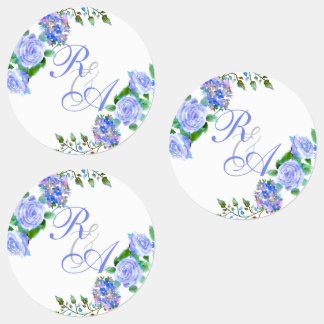 Étiquettes Faire-part de mariage monogramme ruban rose bleue