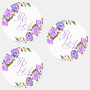 Étiquettes Faire-part de mariage monogramme ruban rose pourpr