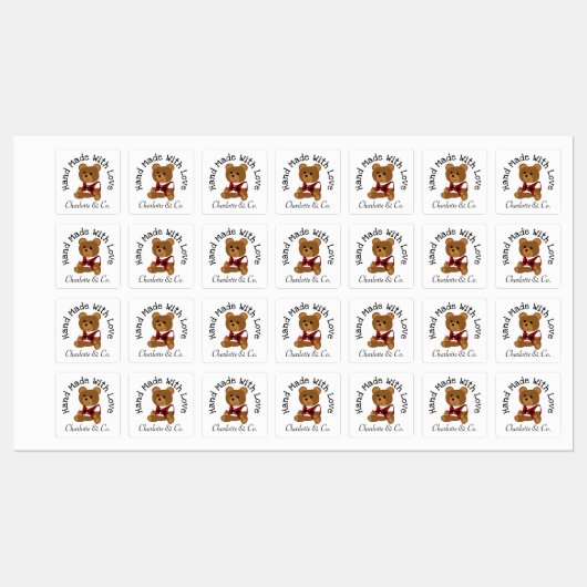 Étiquettes Fait À La Main Avec Amour Ours En Teddy Cute Perso (Feuille)