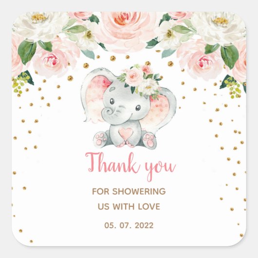 Étiquettes Favoris Baby shower rose Eléphant (Devant)