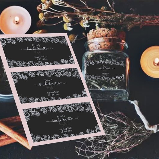 Étiquettes Fête gothique de Bachelorette Florale Noir et Arge