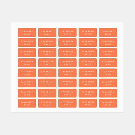 Étiquettes Fille de nom orange corail (Feuille)