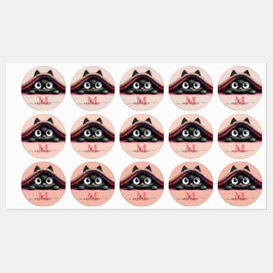 Étiquettes Fille Monogramme au Nom de Script Chat