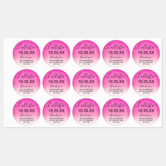 Étiquettes Fille Neon rose Parties scintillant blanche Ombre (Feuille)