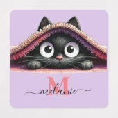Étiquettes Filles Monogramme avec Chat Cachottier (Design 2)