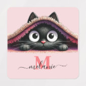 Étiquettes Filles Monogramme avec Chat Cachottier (Design 1)