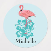 Étiquettes Flamants roses Hibiscus tropical Personnalisé (Design 1)
