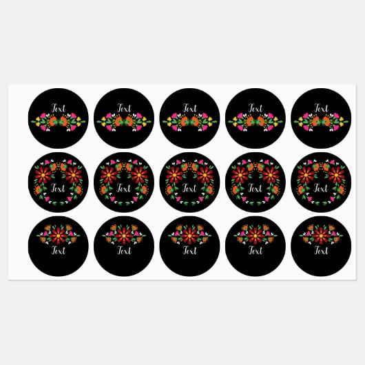 Étiquettes Fleur d'anniversaire noire Fiesta mexicaine Broder (Feuille)
