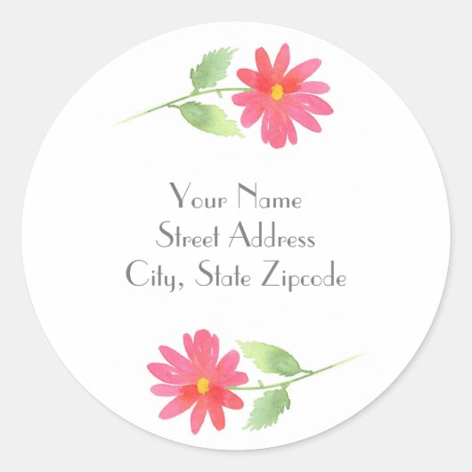 Étiquettes Fleur de Marguerites Aquarelle Rose Cor (Devant)