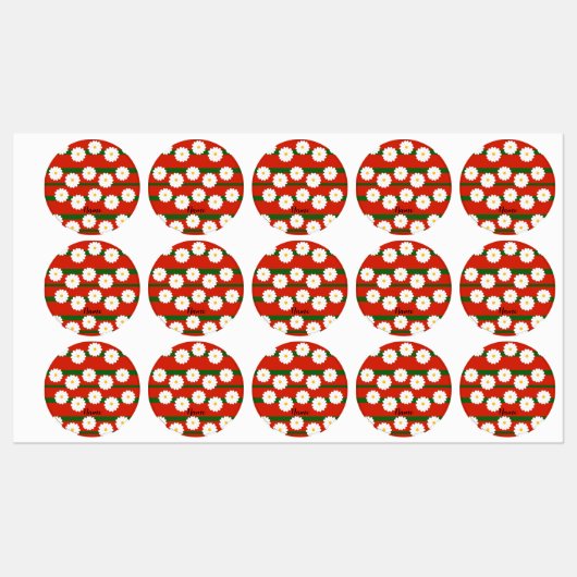 Étiquettes Fleur marguerite rouge 2 tons Motif Merry Chris (Feuille)