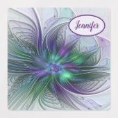 Étiquettes Fleur vert violet Moderne Abstrait Nom fractal (Design 1)