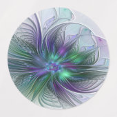 Étiquettes Fleur verte abstraite moderne fractale violette (Design 1)