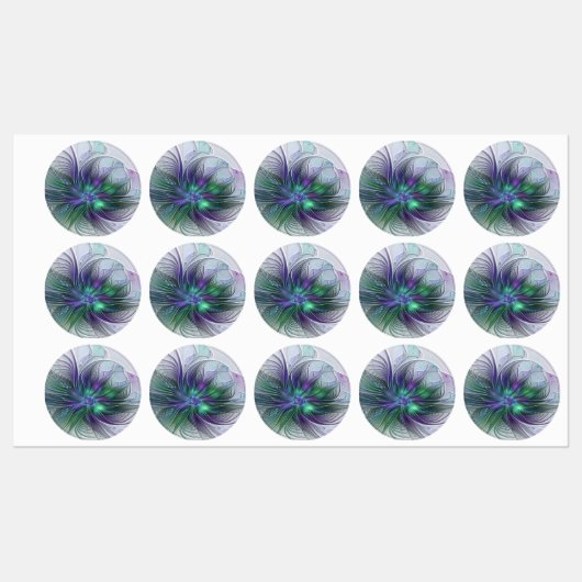 Étiquettes Fleur verte abstraite moderne fractale violette (Feuille)