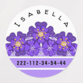 Étiquettes Fleuri violet jaune, motif, fleurs (Design 2)