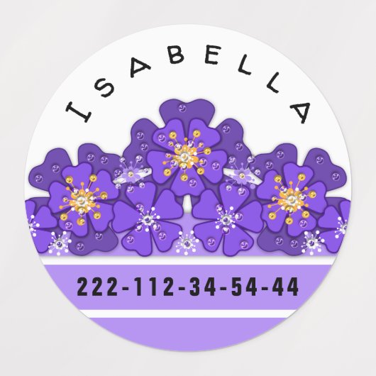 Étiquettes Fleuri violet jaune, motif, fleurs (Design 1)
