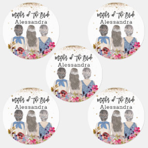 Étiquettes Fleurs bleues Parties scintillant d'or Mère de la