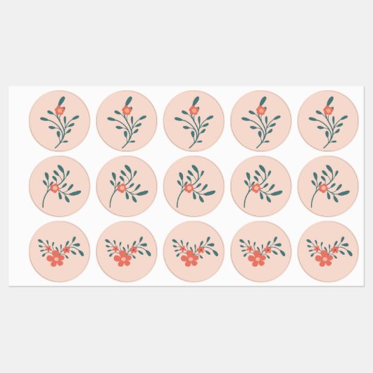 Étiquettes Fleurs de teint rosé botanique sarcelle (Feuille)
