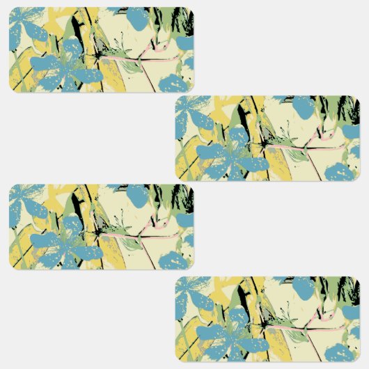 Étiquettes Fleurs Hawaii bleu et jaune (Groupe)