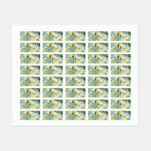 Étiquettes Fleurs Hawaii bleu et jaune (Feuille)