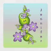 Étiquettes Fleurs Lilac Imaginaire Floral Formes vertes Nom (Design 1)